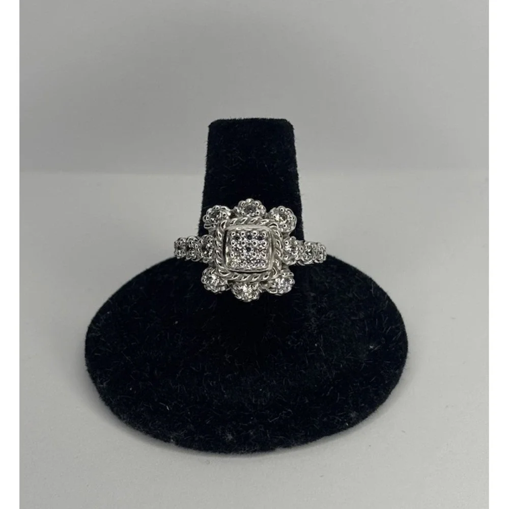 Judith Ripka Sterling Silver Signature Flower Diamonique‎ Ring Size 7